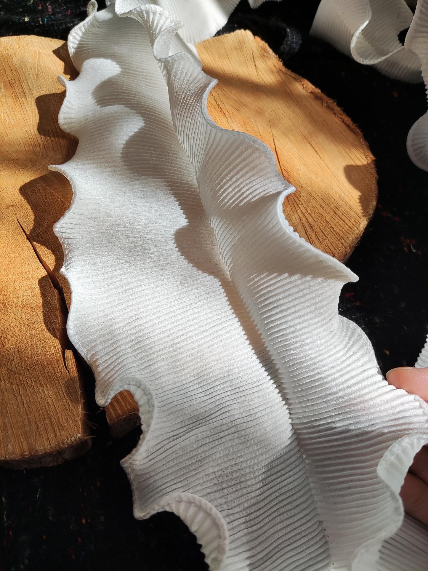 Double Layer Pleated Chiffon Trim with Rigid Curly Edge -Per yard- 8cm wide Border for Costume making, Bridal gown, Wedding dress DIY