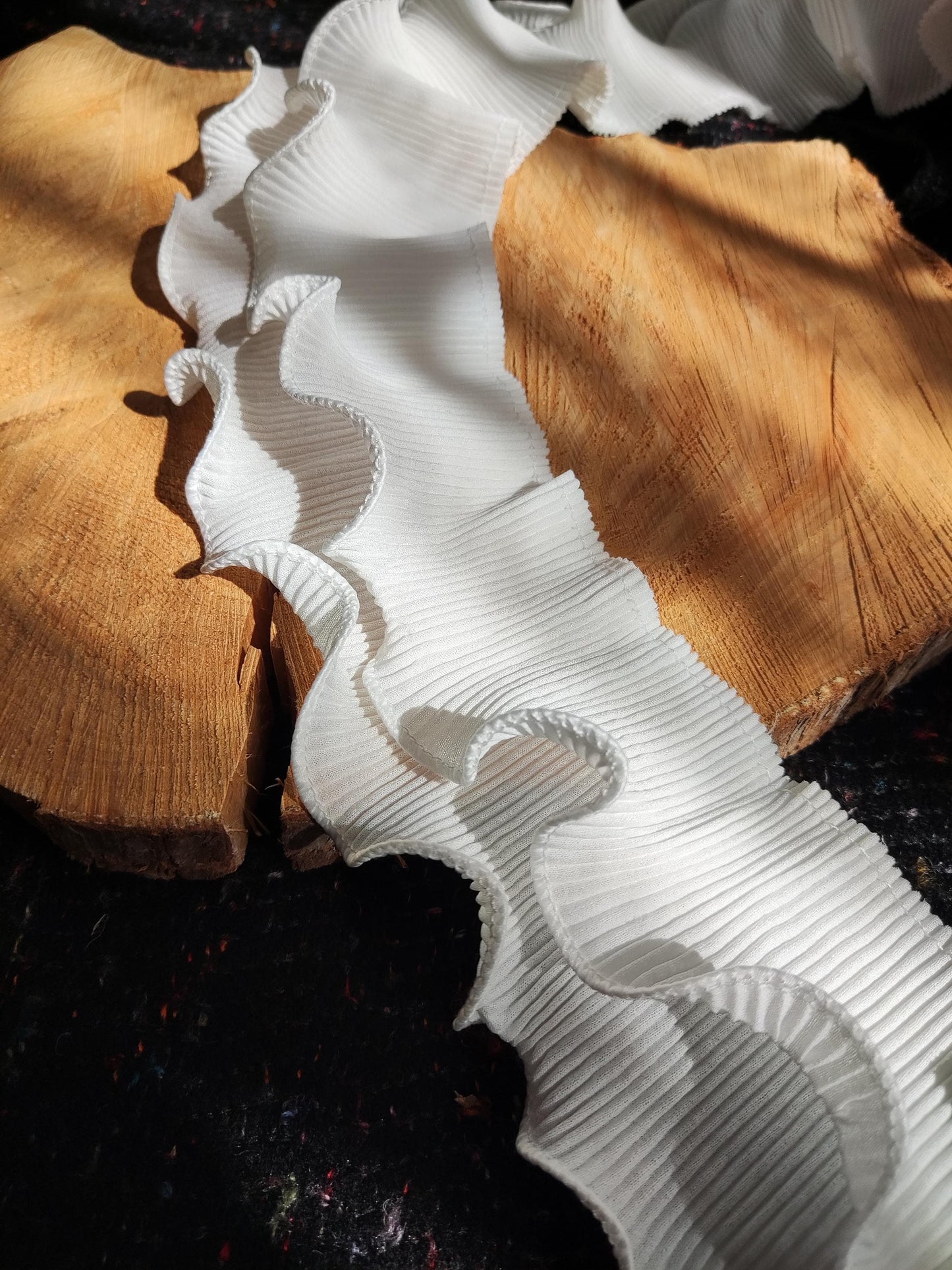 Double Layer Pleated Chiffon Trim with Rigid Curly Edge -Per yard- 8cm wide Border for Costume making, Bridal gown, Wedding dress DIY