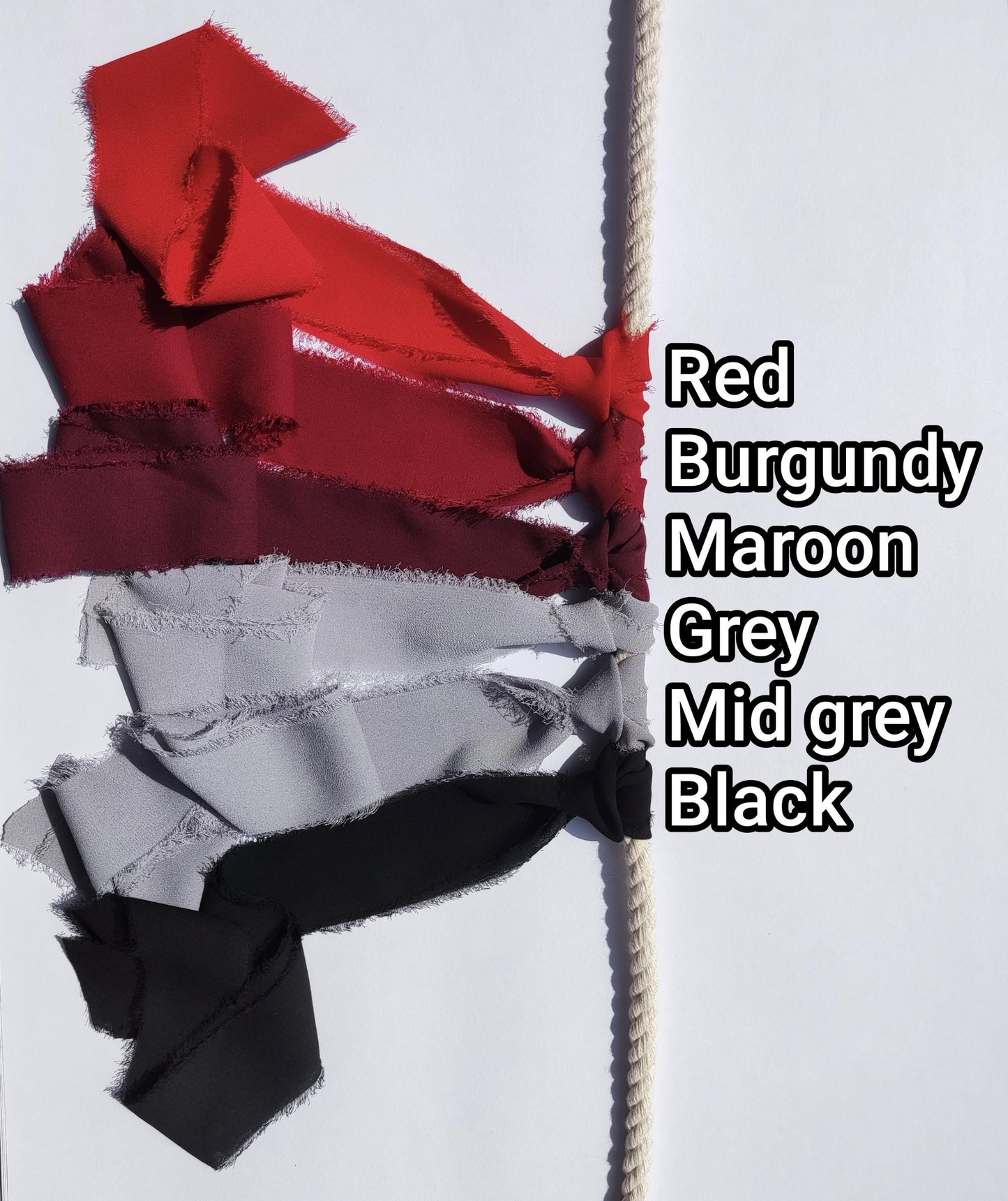 Red Grey Black Hand torn Chiffon Ribbon with Frayed Edge -38 or 50mm width