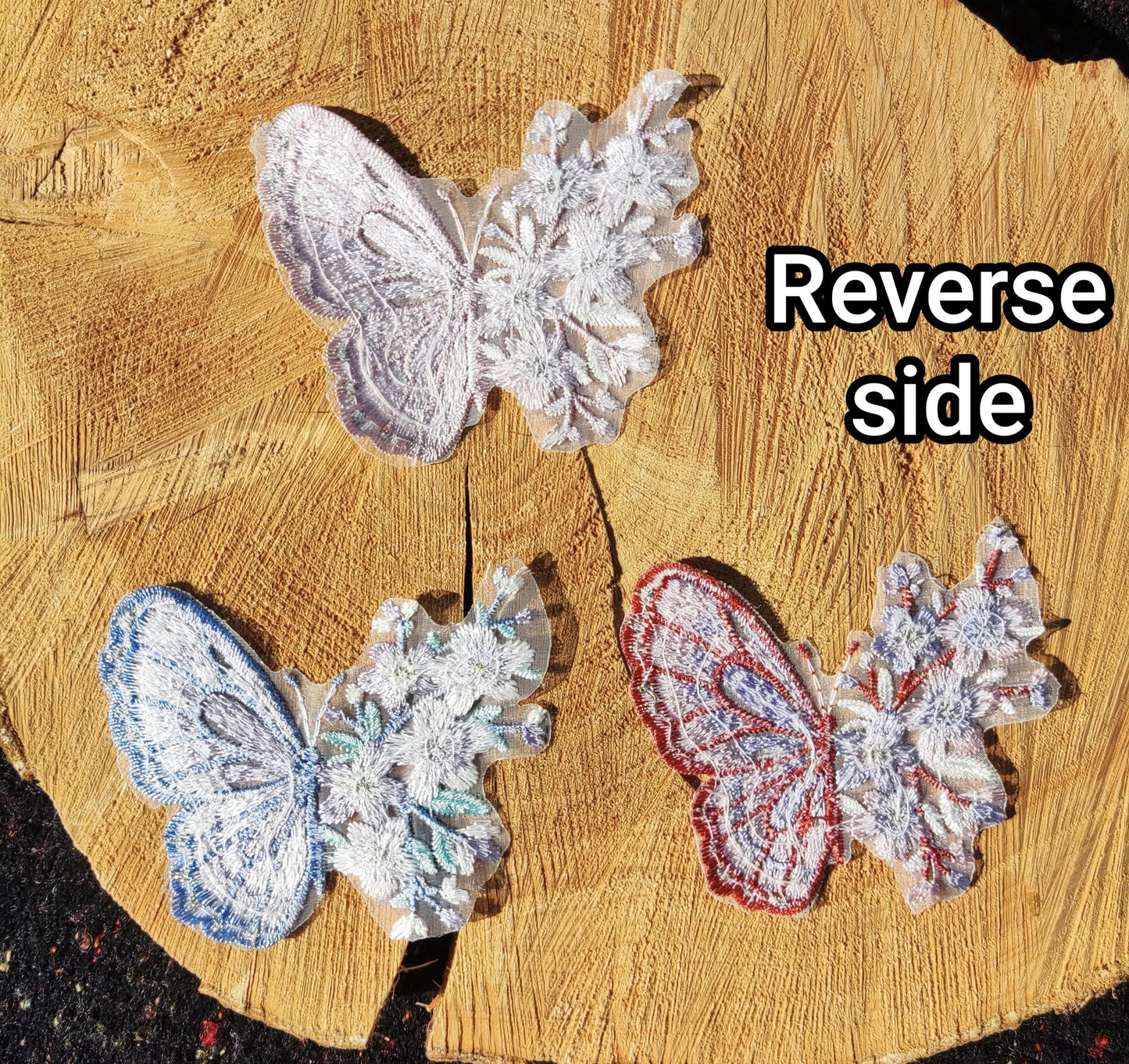 Fairytale Butterfly Floral Lace Applique with Sequin- Sew on Embroidered Organza Motif, Sparkly Patch