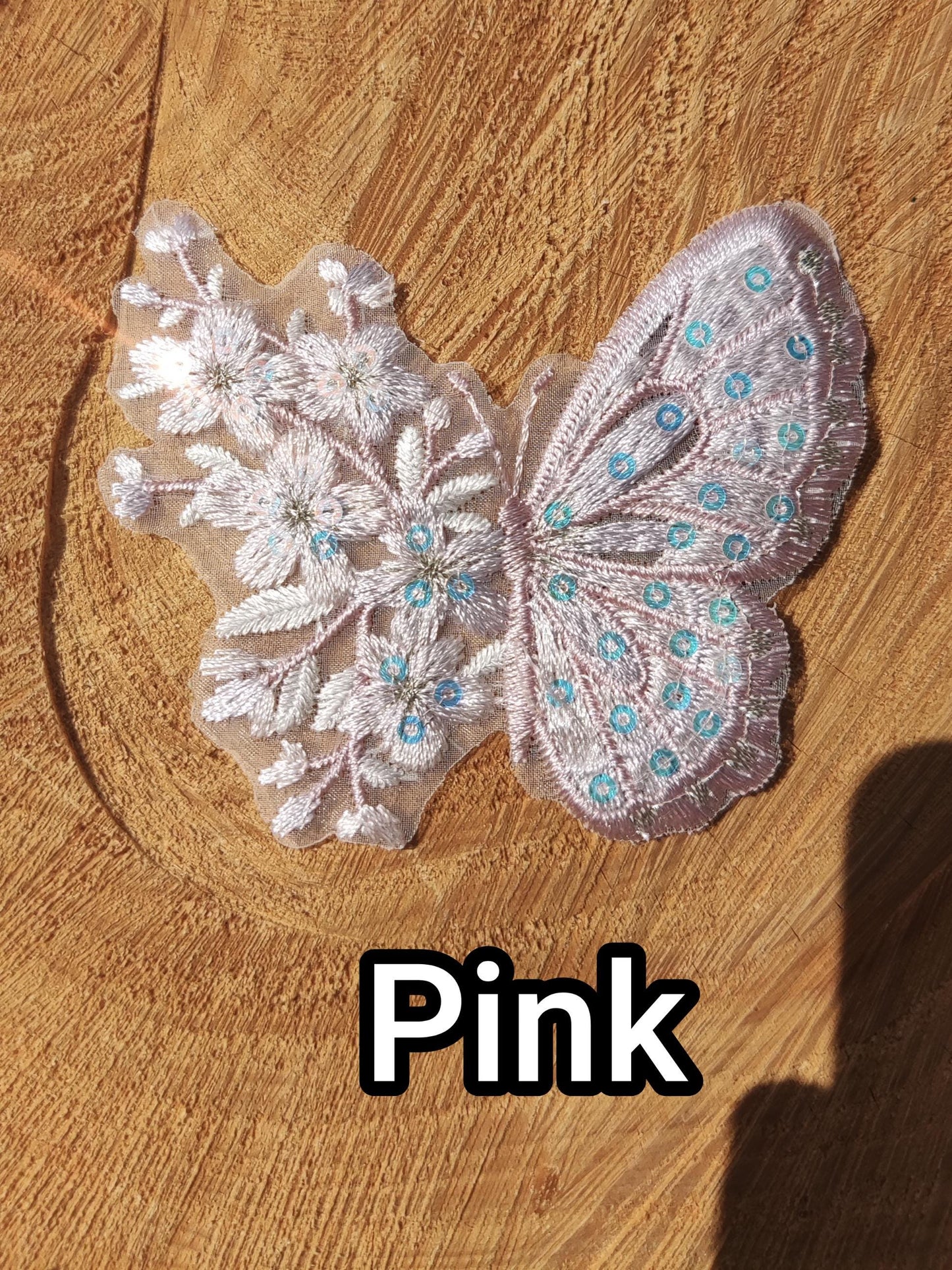 Fairytale Butterfly Floral Lace Applique with Sequin- Sew on Embroidered Organza Motif, Sparkly Patch