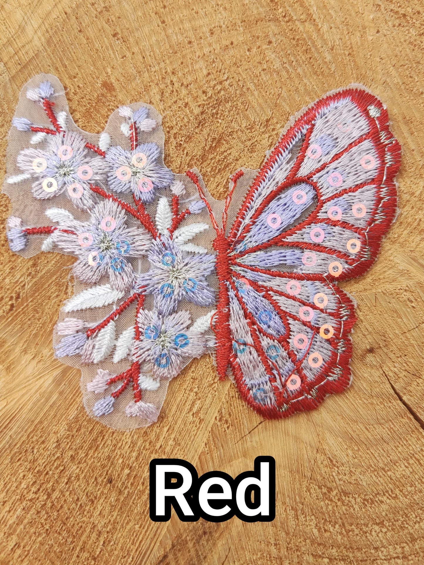 Fairytale Butterfly Floral Lace Applique with Sequin- Sew on Embroidered Organza Motif, Sparkly Patch