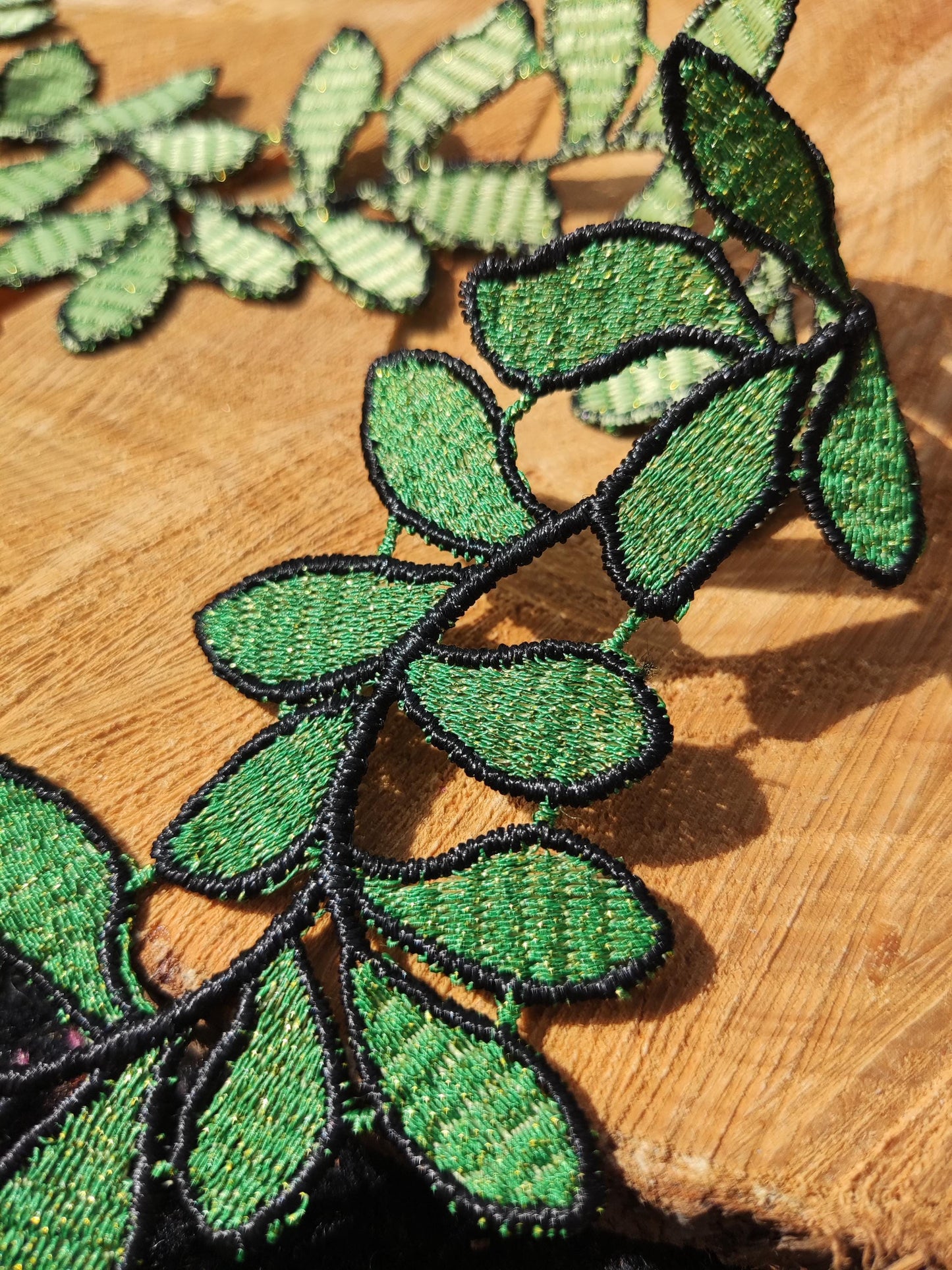 Embroidered Leaf Vine Lace Trim- Wavy Colorful Leaves Ribbon Border -Per yard -For Dressmaking, Costume DIY, Upholstery