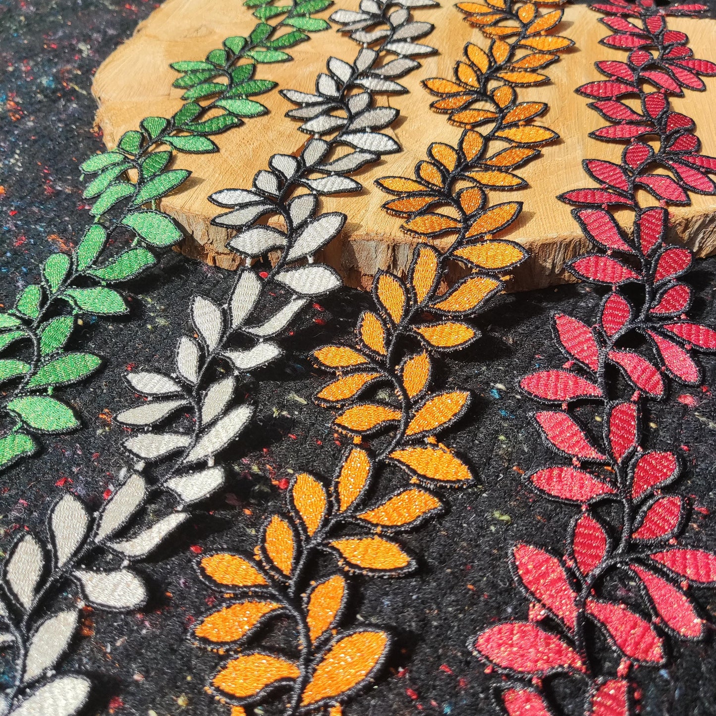 Embroidered Leaf Vine Lace Trim- Wavy Colorful Leaves Ribbon Border -Per yard -For Dressmaking, Costume DIY, Upholstery