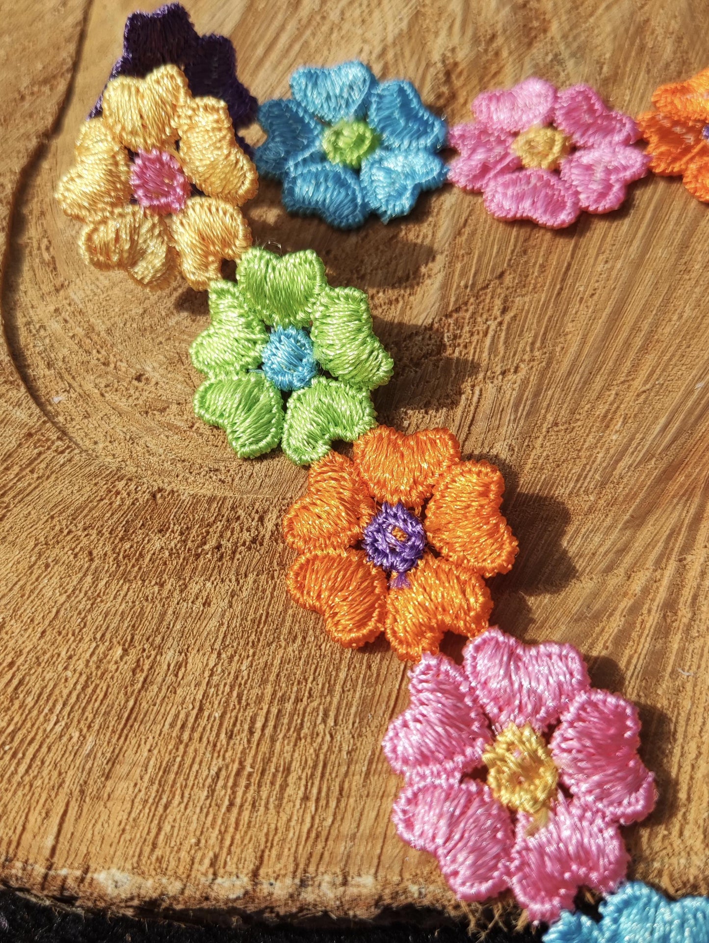 Colourful Embroidered Floral & Heart 2.5cm width Trim -Per yard- Multi colored Rainbow Flower Embellishment- DIY Sewing, Costumes,Scrapbook