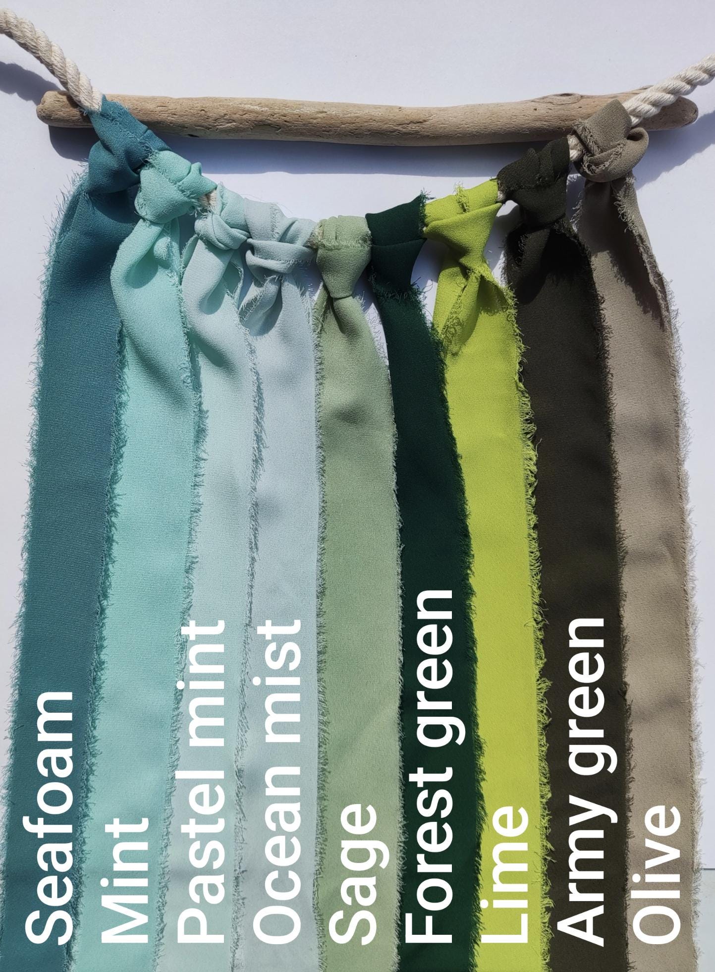 Green Luxury Hand torn Fraye Edge Chiffon Ribbon -38 or 50mm Width