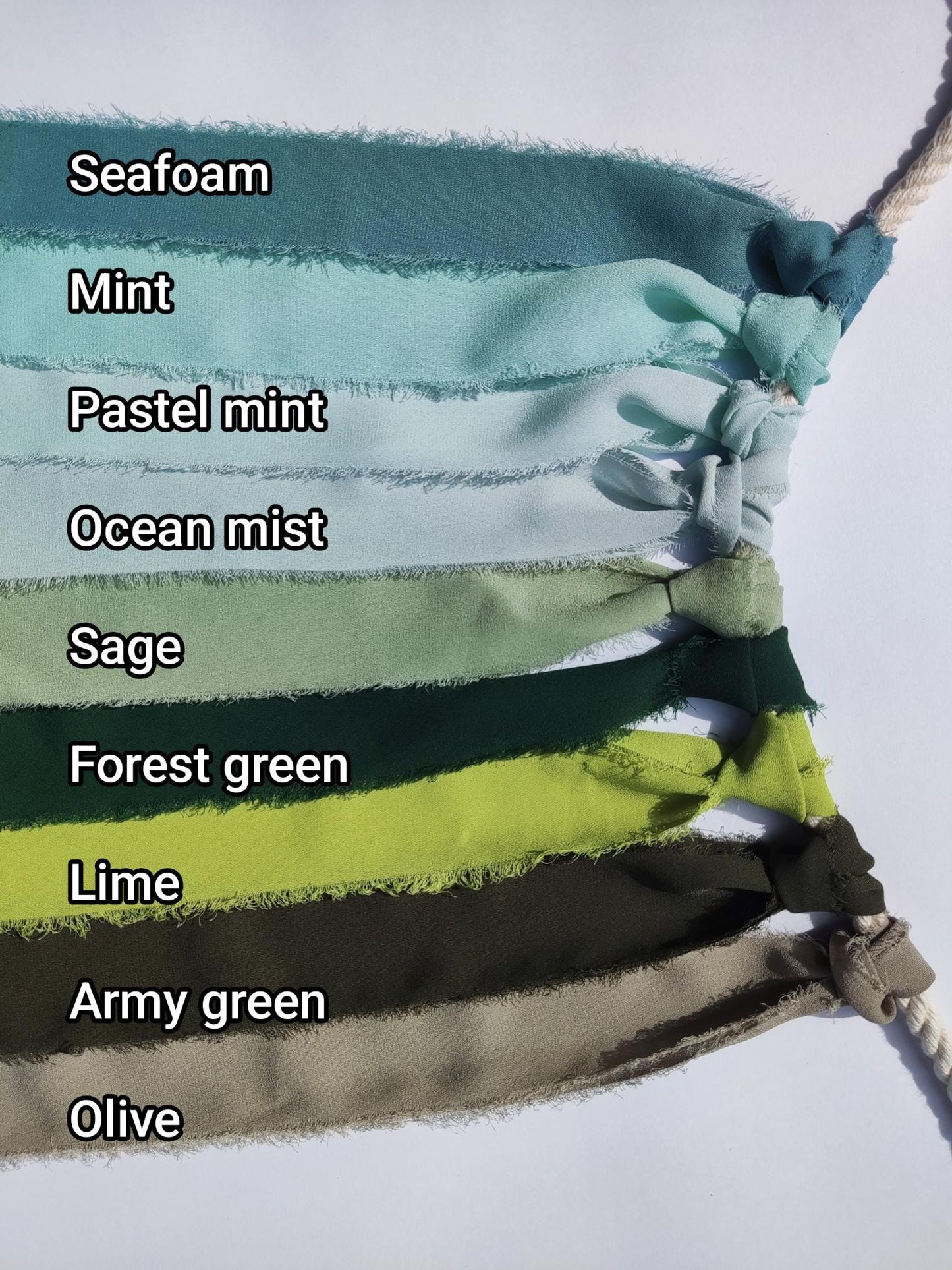 Green Luxury Hand torn Fraye Edge Chiffon Ribbon -38 or 50mm Width