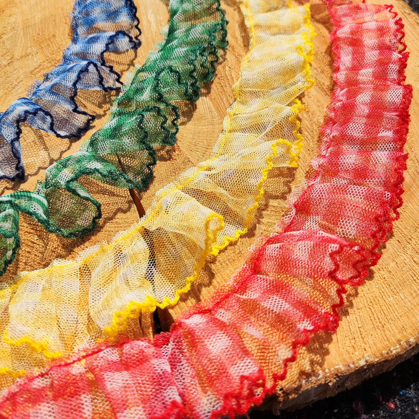 Sheer Gingham Tulle Ruffle Trim with Scallop Edge- Per yard- 3cm or 6cm Width Gathered Mesh Border with Checked pattern