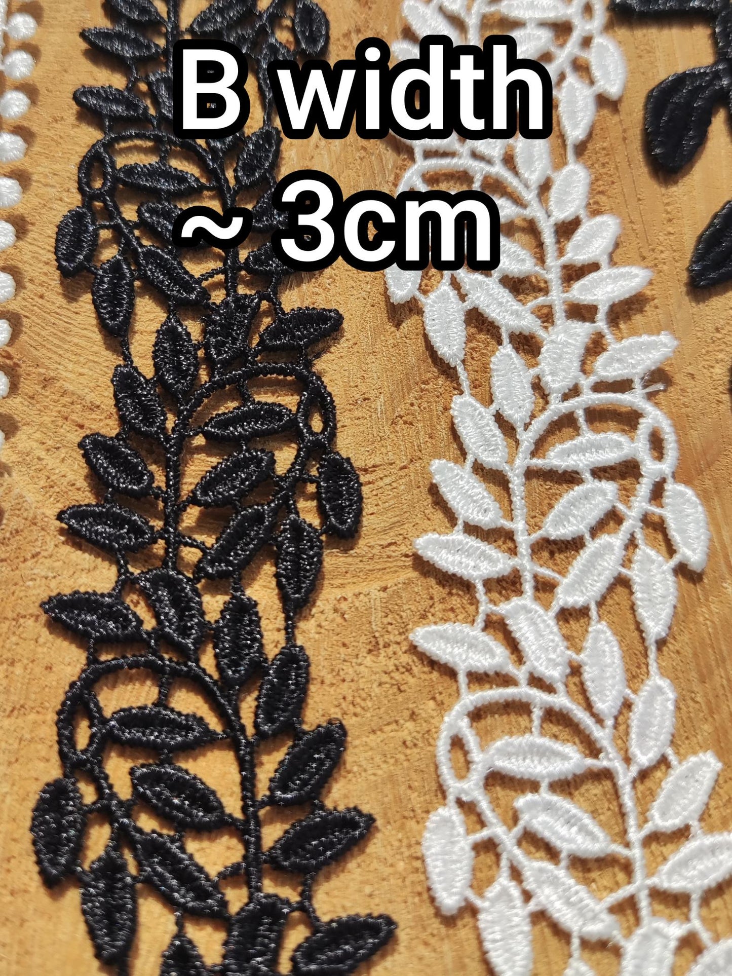 Leaf Pattern Lace trim in Black or White -Per yard -For Doll Clothes, Dressmaking, Bridal Embellishment