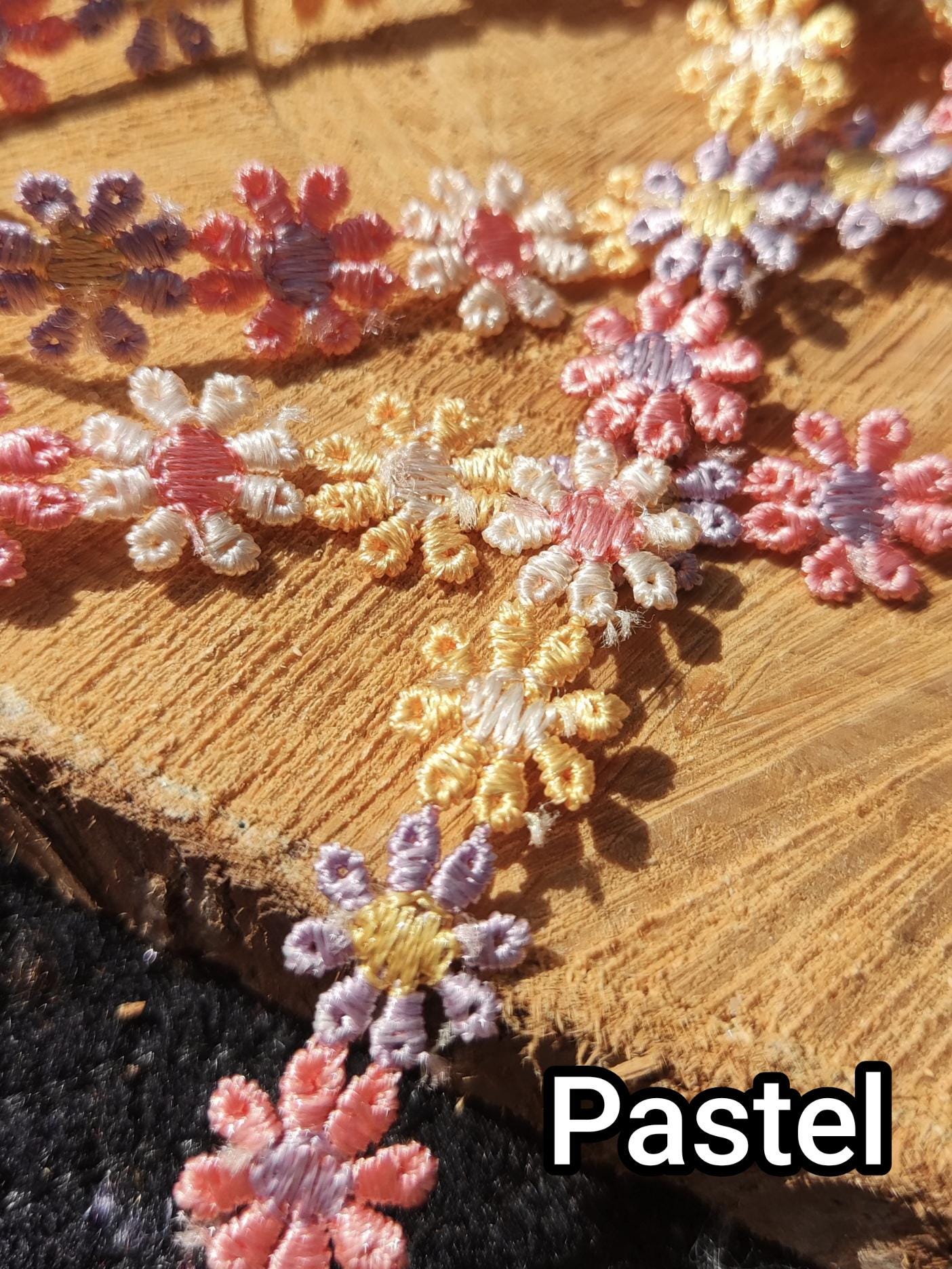 Colourful Embroidered Daisy Chain Trim -Per yard- 1.2cm Narrow Multi colored Rainbow Flower Embellishment-DIY Sewing, Costume, Scrapbooking