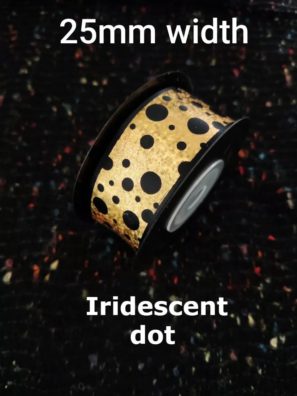 25mm Black Satin Ribbon with Gold Prints- Per Yard- Polka Dot, Harlequin, Floral, Stripy Pattern