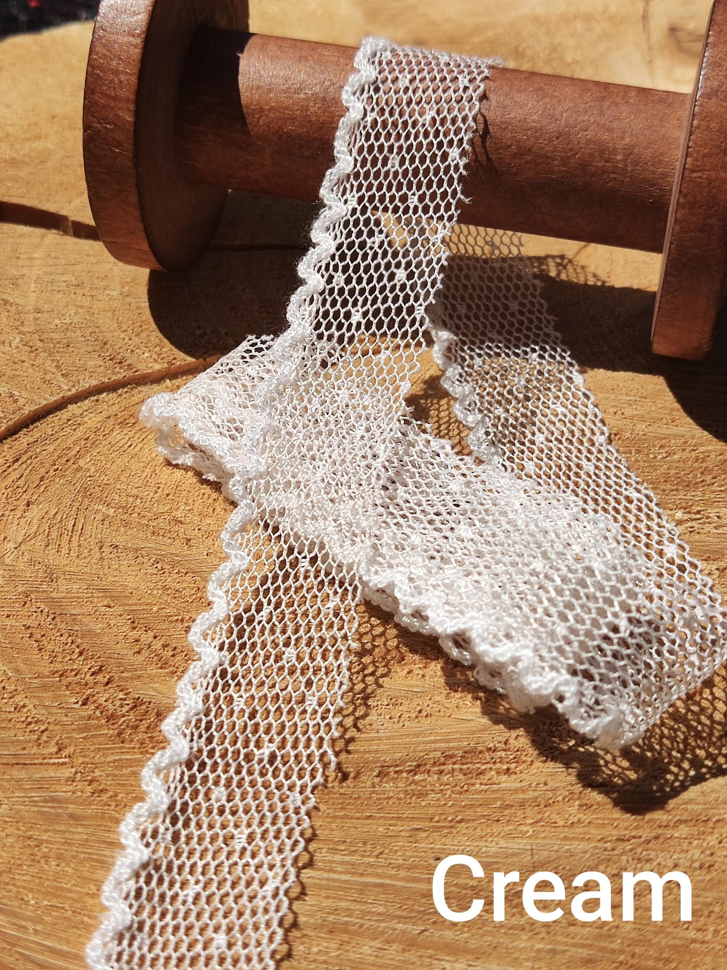 Single Scallop Edge Dotty Pastel Mesh Ribbon - 2cm Width Soft Spotty Trim for Doll Clothes, Hairbow, Dressmaking