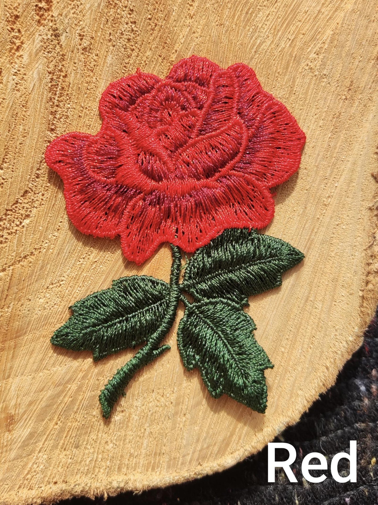 Stemmed Rose Embroidered Sew On Applique Patch- Flower Motif For Jacket DIY, Jeans Decoration, Soft Furnishing