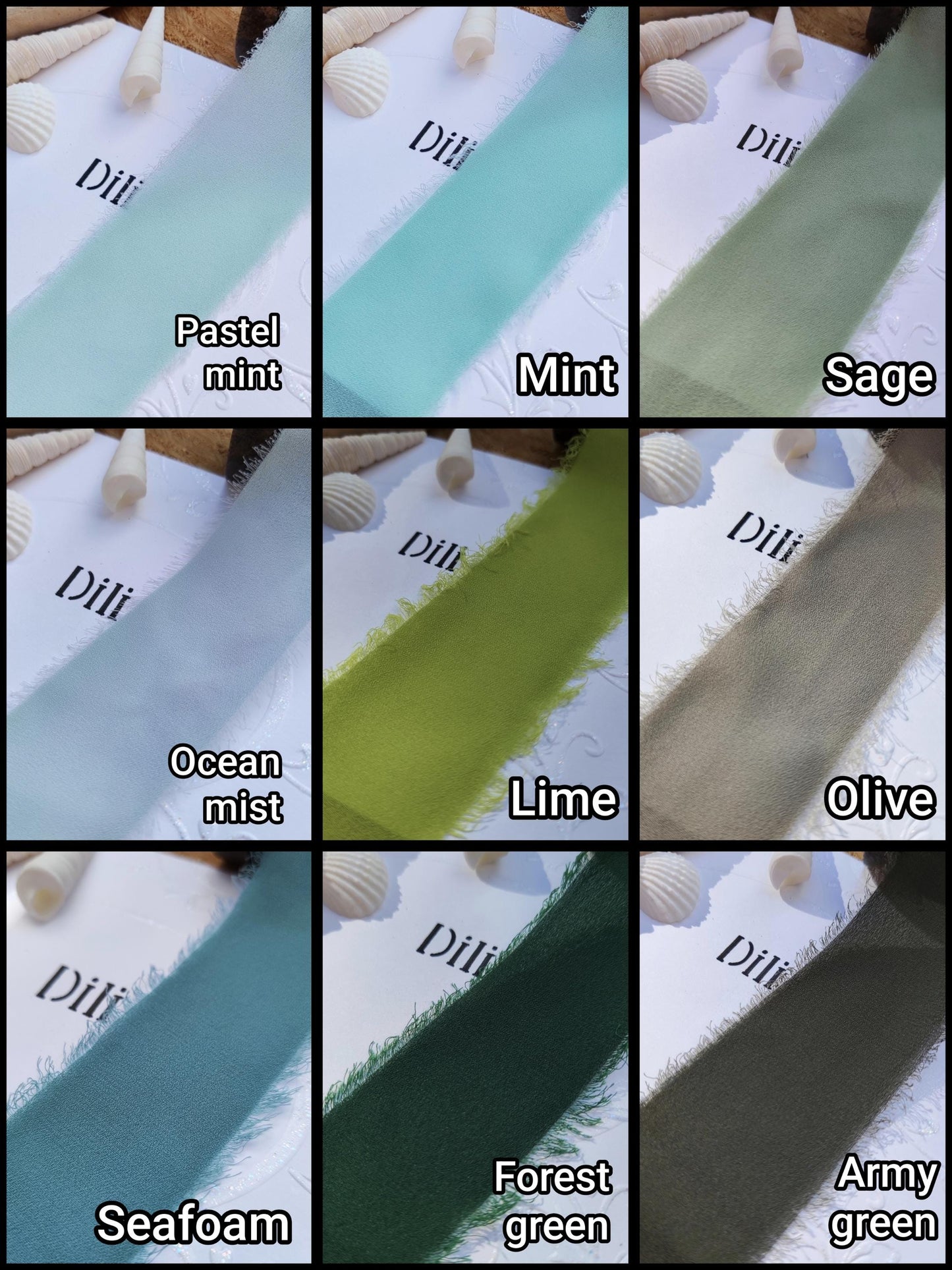 Green Luxury Hand torn Fraye Edge Chiffon Ribbon -38 or 50mm Width