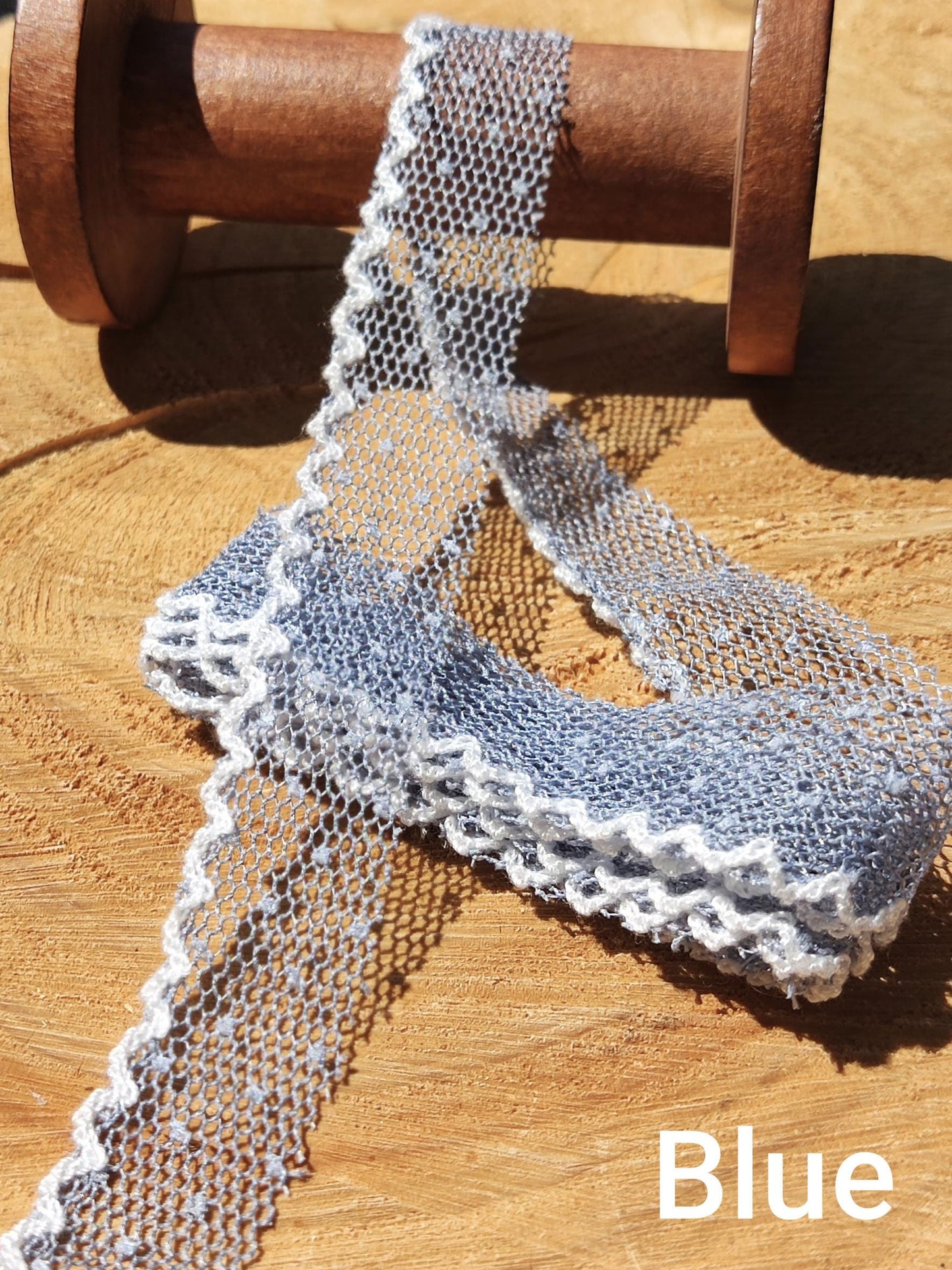 Single Scallop Edge Dotty Pastel Mesh Ribbon - 2cm Width Soft Spotty Trim for Doll Clothes, Hairbow, Dressmaking