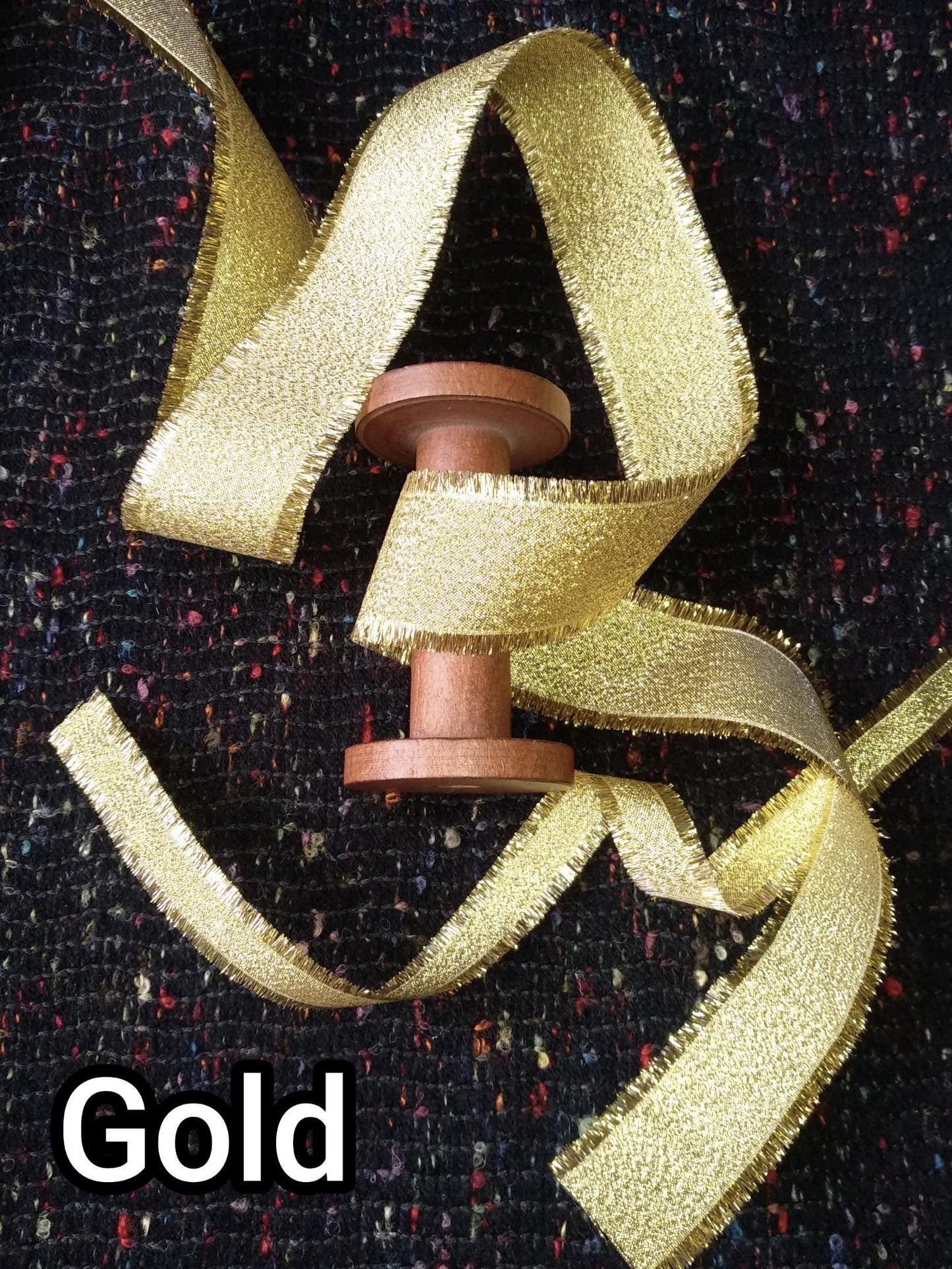 38mm Frayed Edge Lurex Ribbon- Waterproof Metallic Ribbon in Gold or Silver- Luxury Sparkly Gift Wrap for Christmas, Wreaths DIY, Halloween