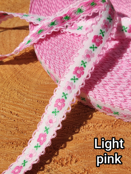 1cm Width Tiny Floral Embroidered Trim- Per yard- Narrow Mini Flower Ribbon with Scallop edge- For Sewing, Doll making