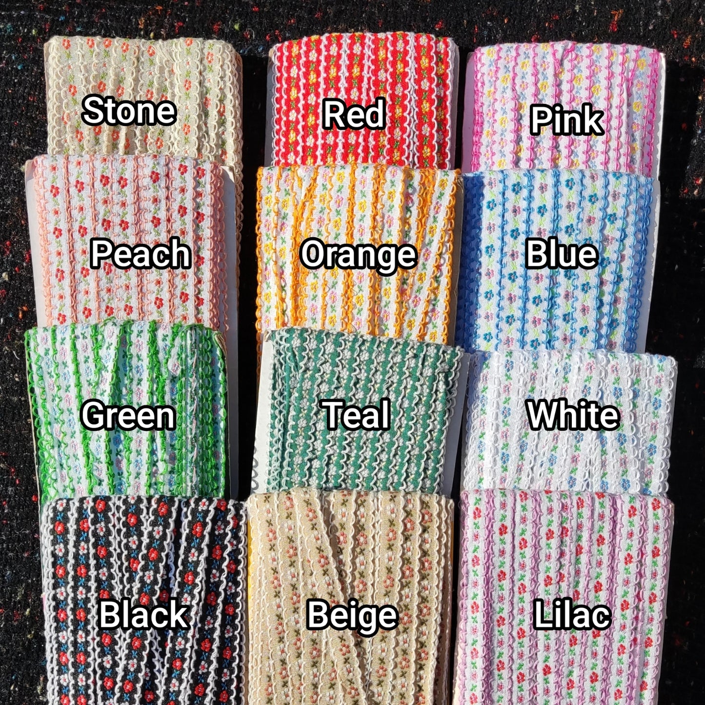 1cm Width Tiny Floral Embroidered Trim- Per yard- Narrow Mini Flower Ribbon with Scallop edge- For Sewing, Doll making