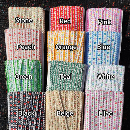 1cm Width Tiny Floral Embroidered Trim- Per yard- Narrow Mini Flower Ribbon with Scallop edge- For Sewing, Doll making