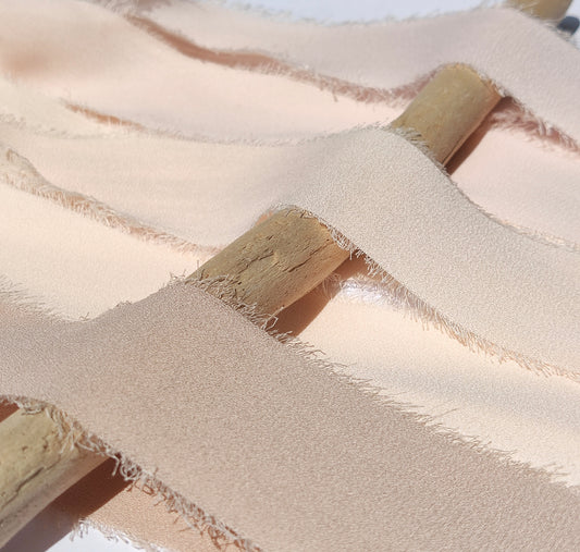 Beige Neutral Hand torn Frayed Edge Chiffon Ribbon-38 or 50mm width