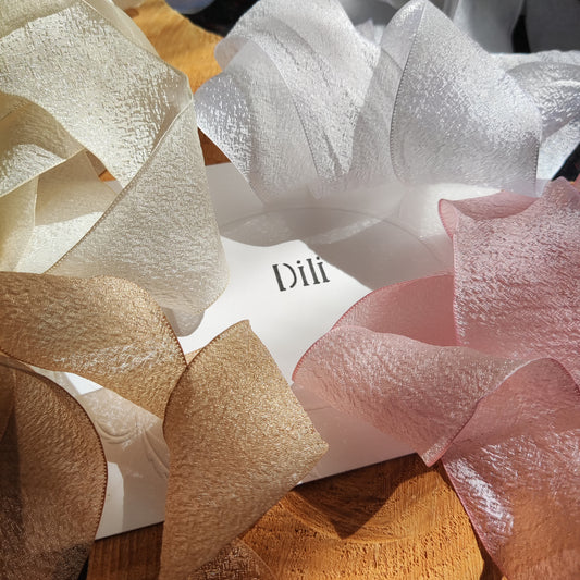 Chiffon Crinkly Shimmer Ribbon 4cm width- Per Yard- For Bridal Bouquet, Wedding Invitation, Gift wrapping
