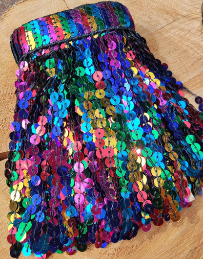Rainbow Sequin Tassel Trim: 16cm Sparkly Fringe for Dancewear, Costume- Sold by the yard