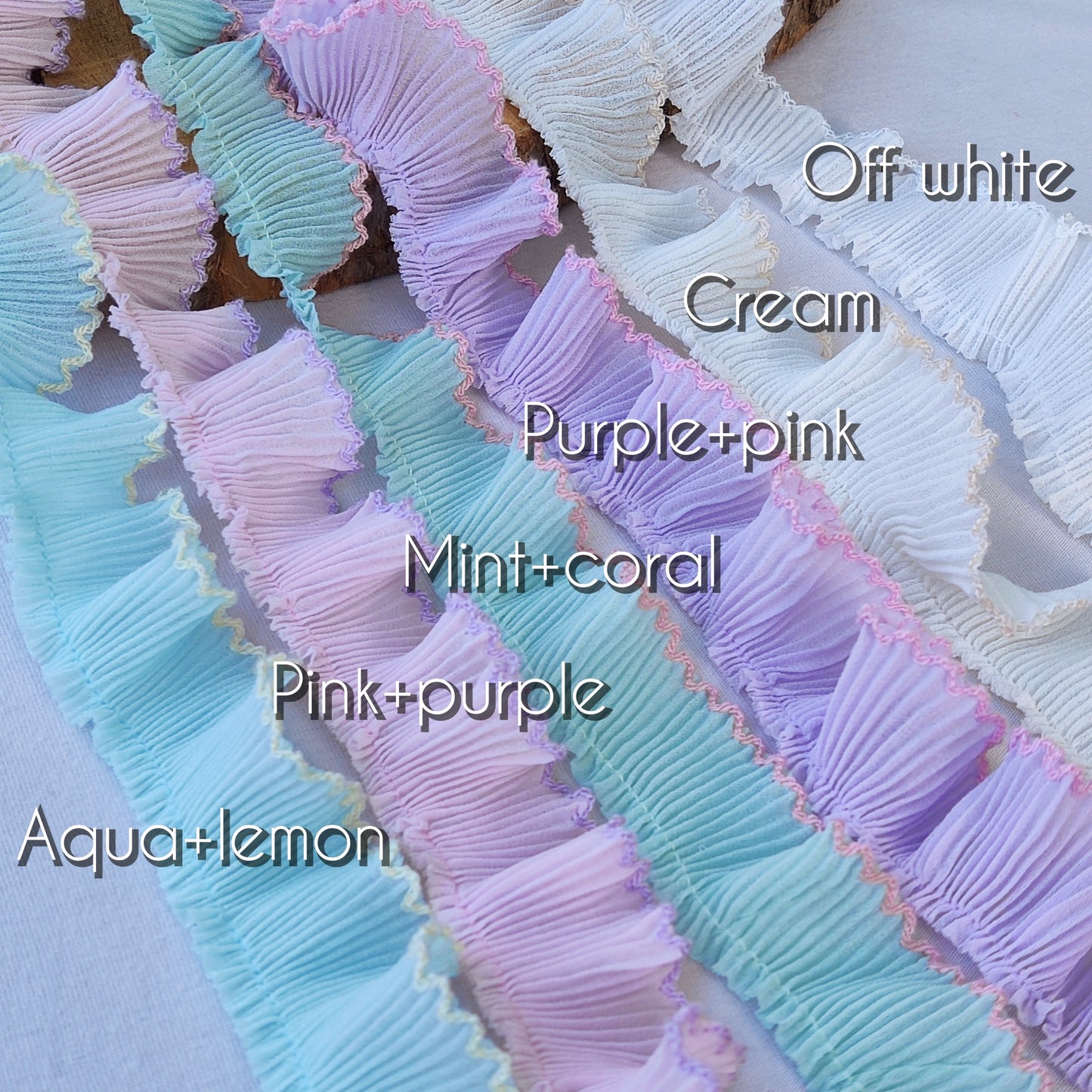 37 Colours Pencil Shaving Ruffle Trim with Contrasting Scallop Edge- 3cm Width Pleated Frilly Border for Doll making, Home decor