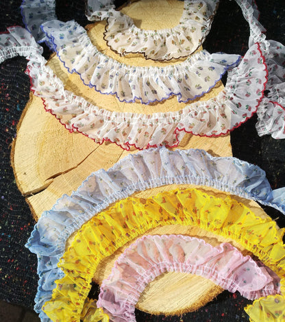 Gathered Chiffon Floral Ruffle Trim with Scallop Edge- Per yard -4cm width Sheer Flower Border For Doll Clothes, Dressmaking