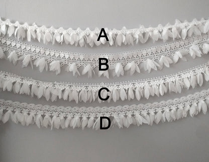 White Leaf Lace Trim: Floaty Bridal Sewing Edging (1 Yard)