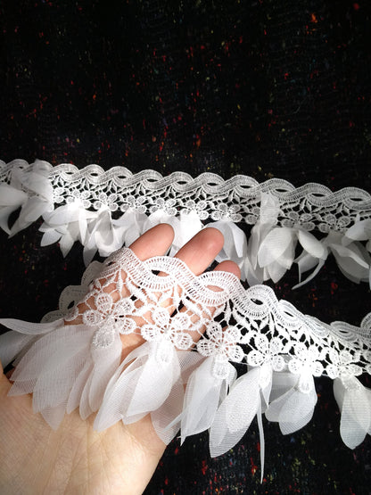 White Leaf Lace Trim: Floaty Bridal Sewing Edging (1 Yard)