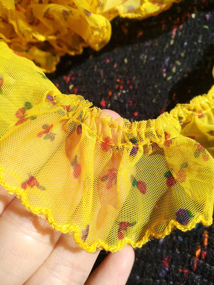 Gathered Chiffon Floral Ruffle Trim with Scallop Edge- Per yard -4cm width Sheer Flower Border For Doll Clothes, Dressmaking