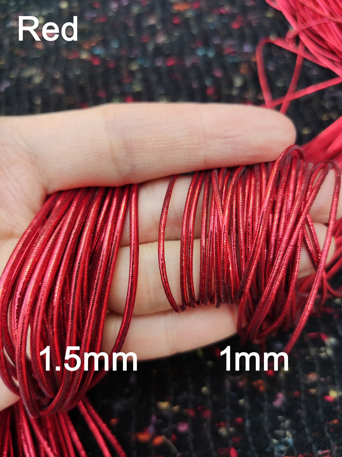 5m Stretchy Elastic Metallic String- 1mm or 1.5mm width Lurex Cord- Rose Gold, Silver, Gold, Red, Green- DIY Crafts Baking Sewing