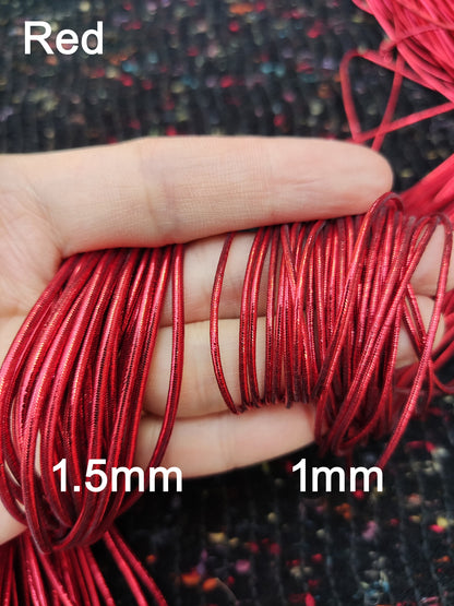5m Stretchy Elastic Metallic String- 1mm or 1.5mm width Lurex Cord- Rose Gold, Silver, Gold, Red, Green- DIY Crafts Baking Sewing