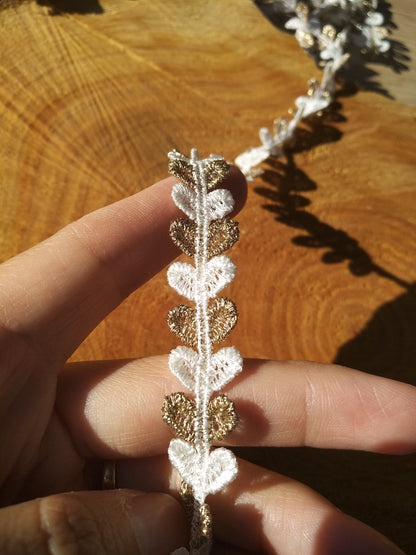 1.2cm Tiny Leaf Pattern Narrow Lace trim -Per yard -Fine Delicate Small Heart Embellishment for Doll Clothes, Dressmaking