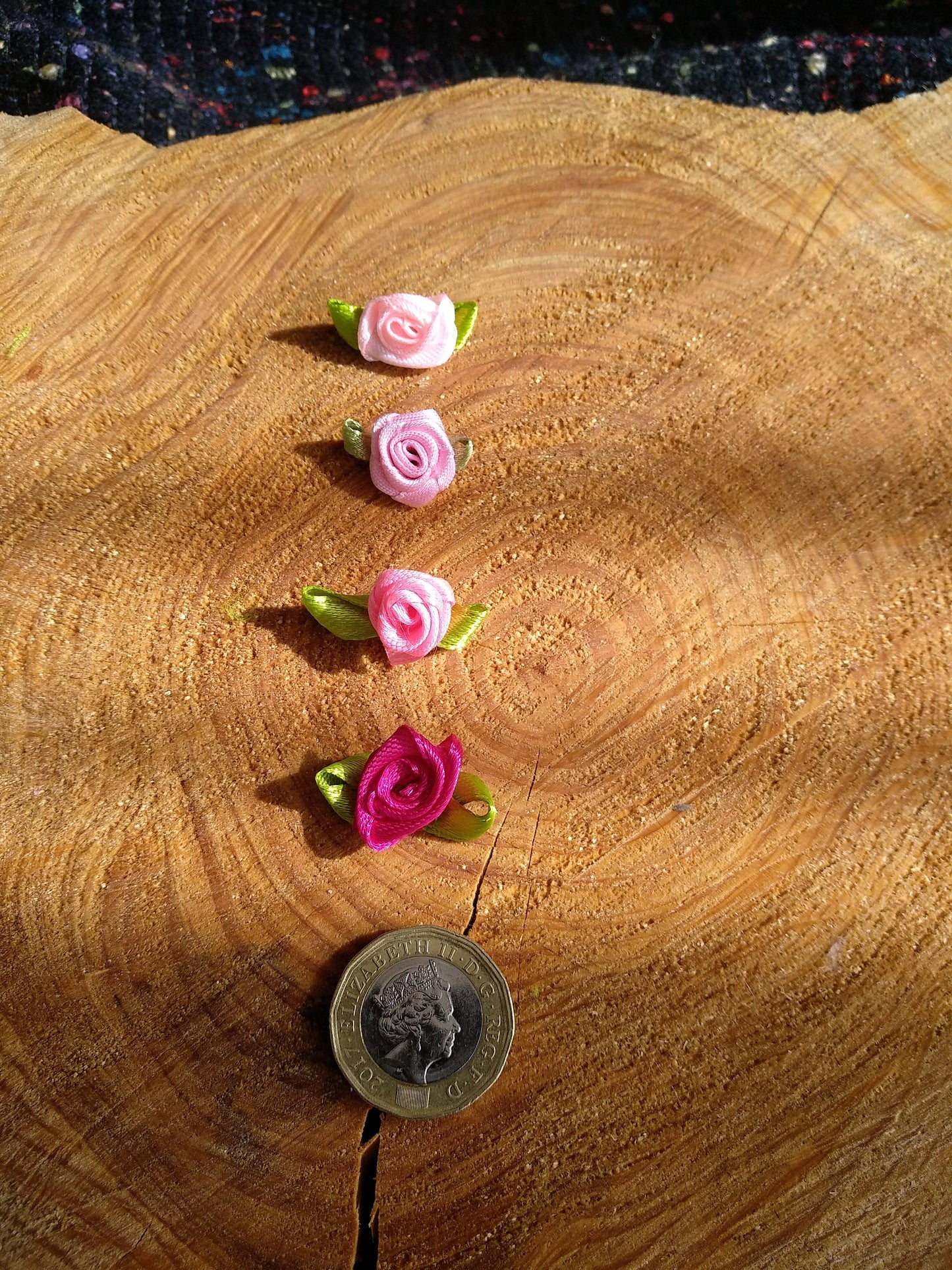 10PC- Small Satin Ribbon Rose Buds -Flower Embellishments- Pink or Red colours