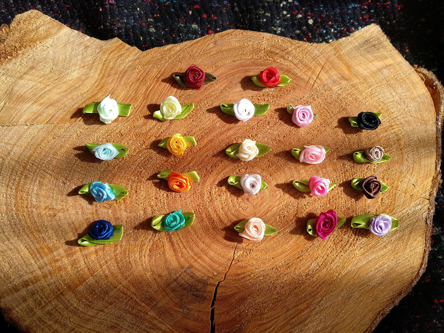 10PC- Small Satin Ribbon Rose Buds -Flower Embellishments- Pink or Red colours