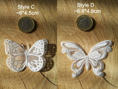 White Butterfly Bridal Lace Applique -Sew on Embroidered Organza Patch- Double layered Motif -Veil Embellishment, Wedding Dress DIY