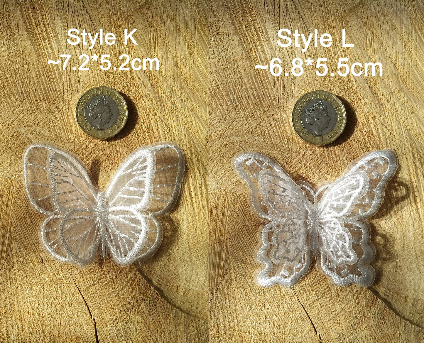White Butterfly Bridal Lace Applique -Sew on Embroidered Organza Patch- Double layered Motif -Veil Embellishment, Wedding Dress DIY