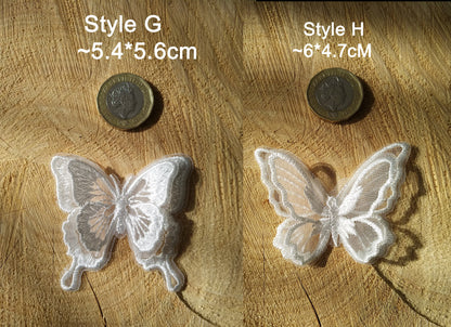 White Butterfly Bridal Lace Applique -Sew on Embroidered Organza Patch- Double layered Motif -Veil Embellishment, Wedding Dress DIY