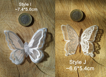White Butterfly Bridal Lace Applique -Sew on Embroidered Organza Patch- Double layered Motif -Veil Embellishment, Wedding Dress DIY