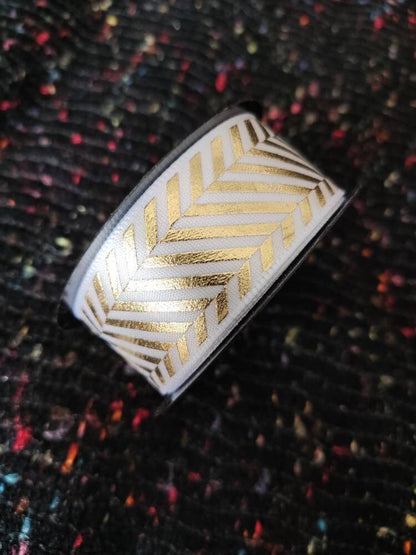 1 yard -White& Gold Ribbon- Harlequin/Diamond/Striped/Floral pattern- Craft DIY