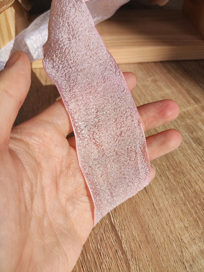 Chiffon Crinkly Shimmer Ribbon 4cm width- Per Yard- For Bridal Bouquet, Wedding Invitation, Gift wrapping