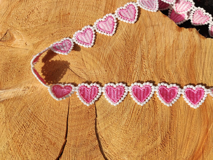Embroidered Love Heart Lace Trim- 2cm width Colourful Ribbon Border- Per yard- DIY Clothing, Costume, Festival Dressmaking, Upholstery Decor