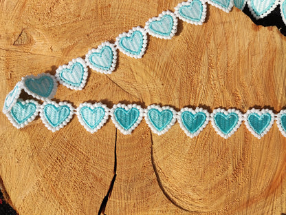Embroidered Love Heart Lace Trim- 2cm width Colourful Ribbon Border- Per yard- DIY Clothing, Costume, Festival Dressmaking, Upholstery Decor