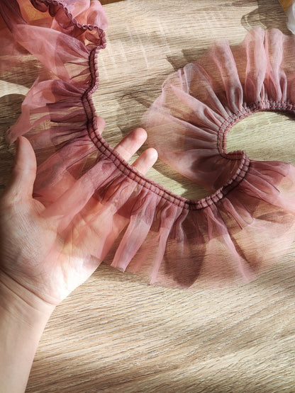 Two tone Gathered Tulle Ruffle Trim -8cm width- Per yard - For Doll Clothes, Tutu DIY, Dressmaking