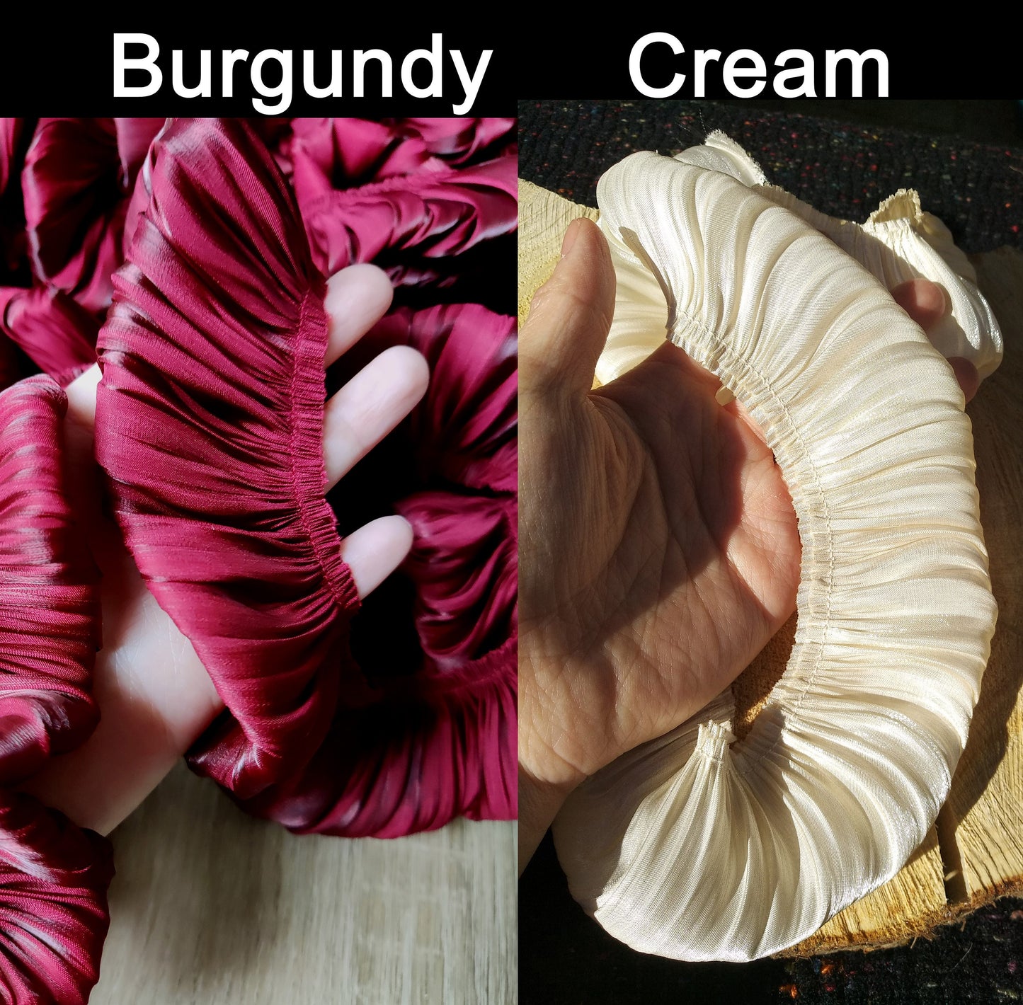 Pleated Puffy Chiffon Shimmery Trim-5cm wide Gathered border- Frilly Ruffle Edging- Per yard- Costume DIY, Doll Making, Sewing embellishment