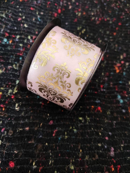 Pink& Gold Ribbon- Harlequin/Diamond/Striped/Floral pattern- Per yard - Craft DIY