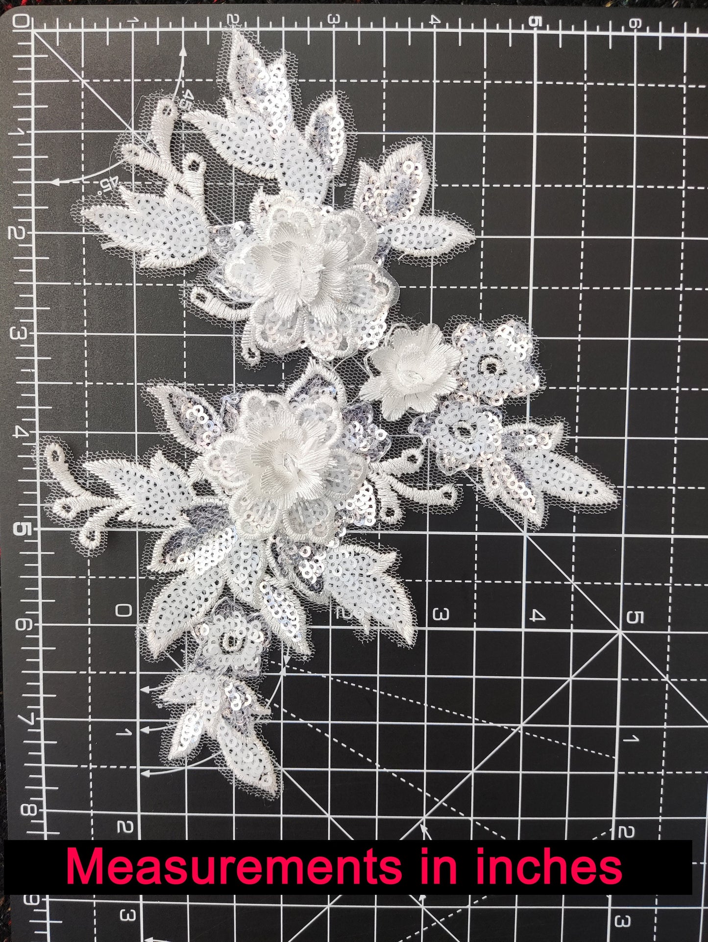Sew on Floral Applique with Sequin- Black or White Organza Motif Embellishments- For Wedding Dress DIY, Bridal Gown Decoration