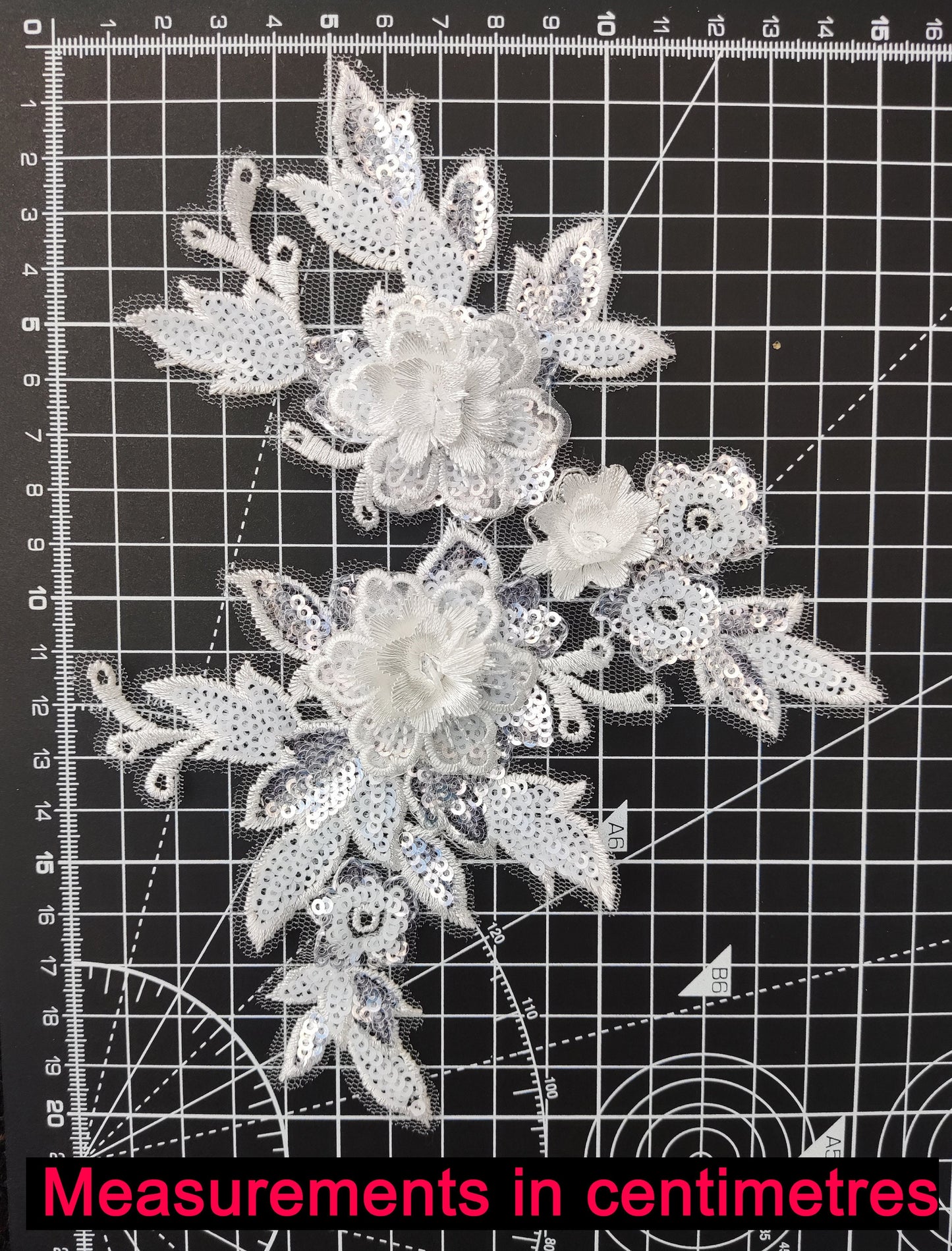 Sew on Floral Applique with Sequin- Black or White Organza Motif Embellishments- For Wedding Dress DIY, Bridal Gown Decoration
