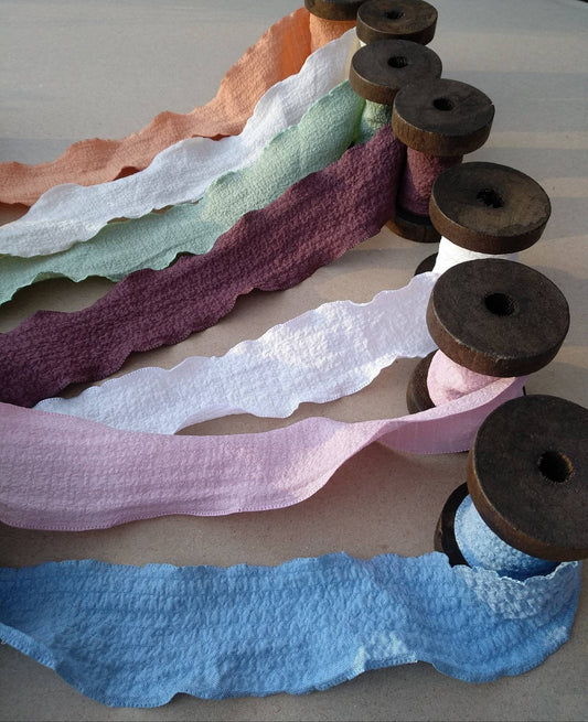 Seersucker Crinkly Textured Matte Ribbon 4cm width- Per yard -For Bridal Bouquet Wrap, Wedding Invitation DIY, Gift wrapping